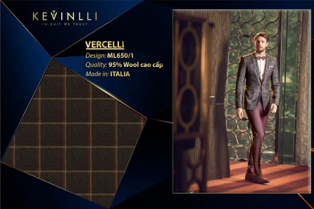 ML650/1 Vercelli CVM - Vải Suit 95% Wool - Xám Caro Trắng Đỏ